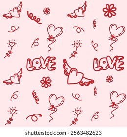 Hand drawn pattern doodle elements for concept design for Valentine's Day. vector illustration