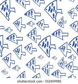 Hand drawn pattern doodles fish. Children sketch style. Isolated vector illustration.