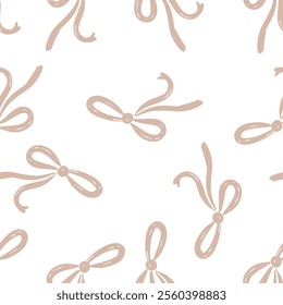 Hand drawn pattern of elegant bows on a white background creating a whimsical and charming design suitable for various crafts