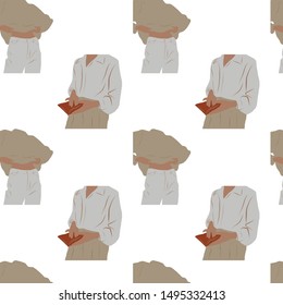 Hand drawn pattern with fashionable stylish girls dressed in trendy clothes