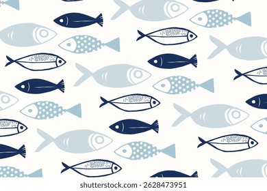 Fondo de ilustración de peces de patrón dibujado a mano