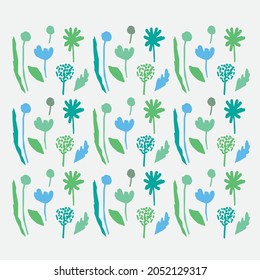 Hand drawn pattern with flowers and grass