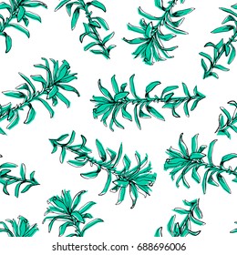 Hand Drawn pattern with flowers and herbs vintage floral elements.