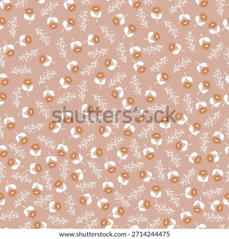 Hand drawn pattern with flowers, leaves . Seamless pattern with small flowers and plants on pastel background.