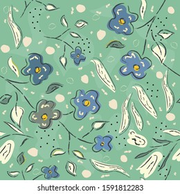 Hand Drawn Pattern with flowers, plants. Vector Illustration