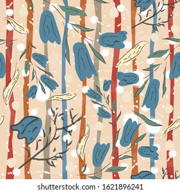 Hand Drawn Pattern with flowers, plants. Vector Illustration