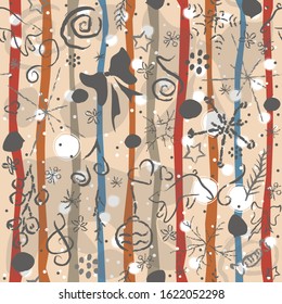 Hand Drawn Pattern with flowers, plants. Vector Illustration