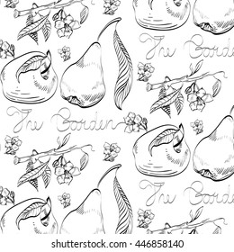 Hand drawn pattern of fruits - apple, pear, vector