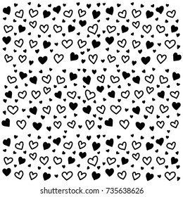 Hand drawn Pattern of Hearts in Doodle Style and Different Dimensions