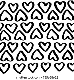 Hand drawn Pattern of Hearts in Doodle Style
