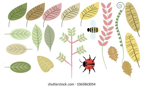 Hand drawn pattern with herbs. Black and white. Vector illustration. Vector autumn set. Yellow and orange leaves and flowers. Vector Autumn leaves and flowers.