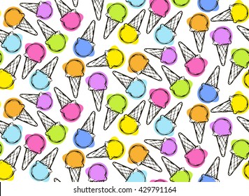 Hand drawn pattern. Ice cream pattern. Ice cream vector background. Color vector pattern. Pattern background. Vector illustration.