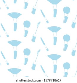 Hand drawn pattern illustration of makeup tools. Abstract design.Female cosmetics sketch isolated  beauty ptoduct. Concept for beauty salon, cosmetics label, cosmetology procedures, visage, makeup.