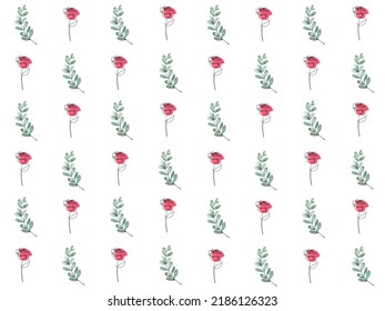 hand drawn pattern made of green leaves and roses manually with white background, suitable for background and design, vector