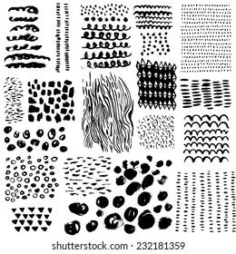  Hand Drawn pattern made with ink. Scribble, spot, drop, Vector. Isolated.