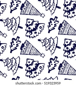 Hand drawn pattern with new year and christmas elements. Background with new year decoration. Happy new year 2017!