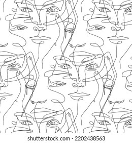 Hand drawn pattern with one line faces. 