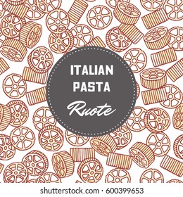 Hand drawn pattern with pasta rotelle or ruote. Background for food package design. Vector illustration