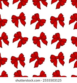 Hand drawn pattern of red bows on a white background for festive or decorative use vector illustration