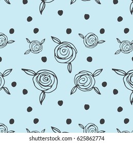 Hand drawn pattern with roses.Design for textile , wallpapers, greeting cards.