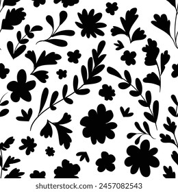 Hand Drawn pattern seamless monochrome flowers trend in textiles vector background floral fabric 