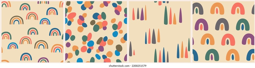 Hand drawn pattern set. Аbstract colorful shapes. Vector illustration.