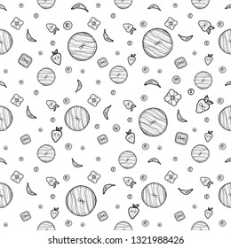  Hand drawn pattern with sewing buttons. Black and white mosaic textures. Vector illustration
