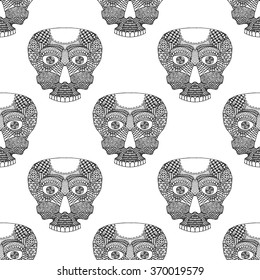 Hand drawn pattern. Sketched skull. Vector illustration