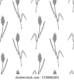 Hand drawn pattern with spikelet of wheat. Vector illustration in sketch style