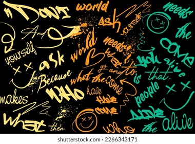 hand drawn pattern street art graffiti t shirt design fabrics, Street art graffiti urban theme for prints, patterns, banners, and textiles in vector format.