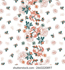 Patrón dibujado a mano elegante ramo de flores de rosa