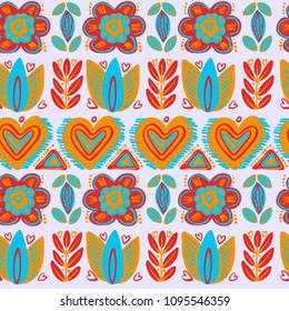 Hand Drawn pattern with summer flowers and herbs vintage floral elements.