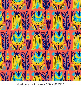 Hand Drawn pattern with summer flowers and herbs vintage floral elements.