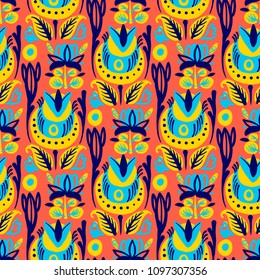 Hand Drawn pattern with summer flowers and herbs vintage floral elements.