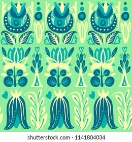 Hand Drawn pattern with summer flowers and herbs vintage Hohloma floral elements. Blue Yellow on white