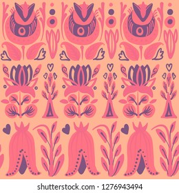 Hand Drawn pattern with summer flowers and herbs vintage Hohloma floral elements. Blue Yellow on white