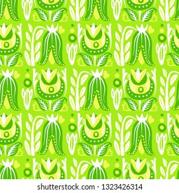 Hand Drawn pattern with summer flowers and herbs vintage Hohloma floral elements. Blue Yellow on white