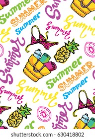Hand drawn pattern with summer illustration