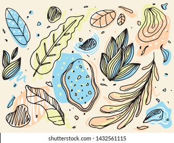 Hand drawn pattern summer theme soft colored vintage style
