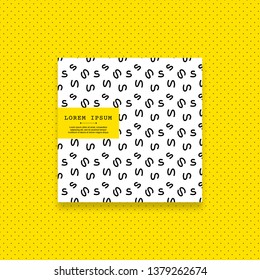 Hand drawn pattern swatch on yellow background with polka dot pattern, vector illustration. Funny casual style for textile, clothes and book cover design.