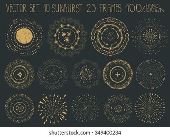 Hand drawn pattern Textures.Sunray round burst,wreath,frame.Point drop decor,artistic brushes.Isolated Design template elements, invitations, holiday, ,logo design.Sketched ink,grunge Vector.