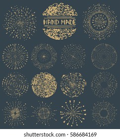 Hand drawn pattern Textures.Sunray round burst,wreath,frame.Point drop decor,artistic brushes.Isolated Design template elements, invitations, holiday, ,logo design.Sketched ink,grunge Vector.