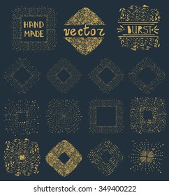 Hand drawn pattern Textures.Sunray square burst,wreath,frame.Point drop decor,artistic brushes.Isolated Design template elements, invitations, holiday, ,logo design.Sketched ink,grunge Vector.