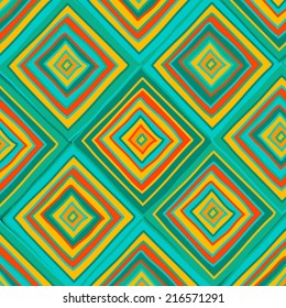 Hand drawn pattern tile in native style with triangles and squares. Clipping mask is used, vector illustration.