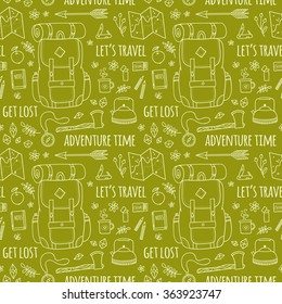 Hand drawn pattern with travel icons.