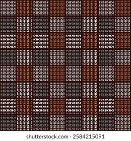 The hand drawn pattern used in ethnic background, simple style. and textiles on dark brown Background, vector illustration. and modern pattern dots of blue and white abstract seamless textile