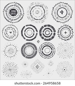 Hand drawn pattern wreath,frame burst .Doodle decor,artistic brushes,point,drop .For design template, invitations, holiday, wedding,baby design.Sketched Vector
