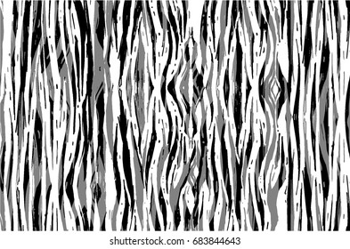 Hand drawn pattern of zebra skin. Black and white vector illustration. Design of fabric. Tropical ornament. Animal print. Background with hand drawn texture.