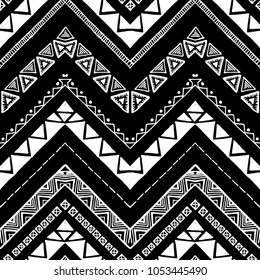 Hand drawn pattern. Zigzag and stripe line. Vector illustration for tribal design. Black and white colors. For textile, wallpaper, wrapping paper. Ethnic theme