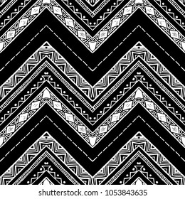 Hand drawn pattern. Zigzag and stripe line. Vector illustration for tribal design. Black and white colors. For textile, wallpaper, wrapping paper. Ethnic theme